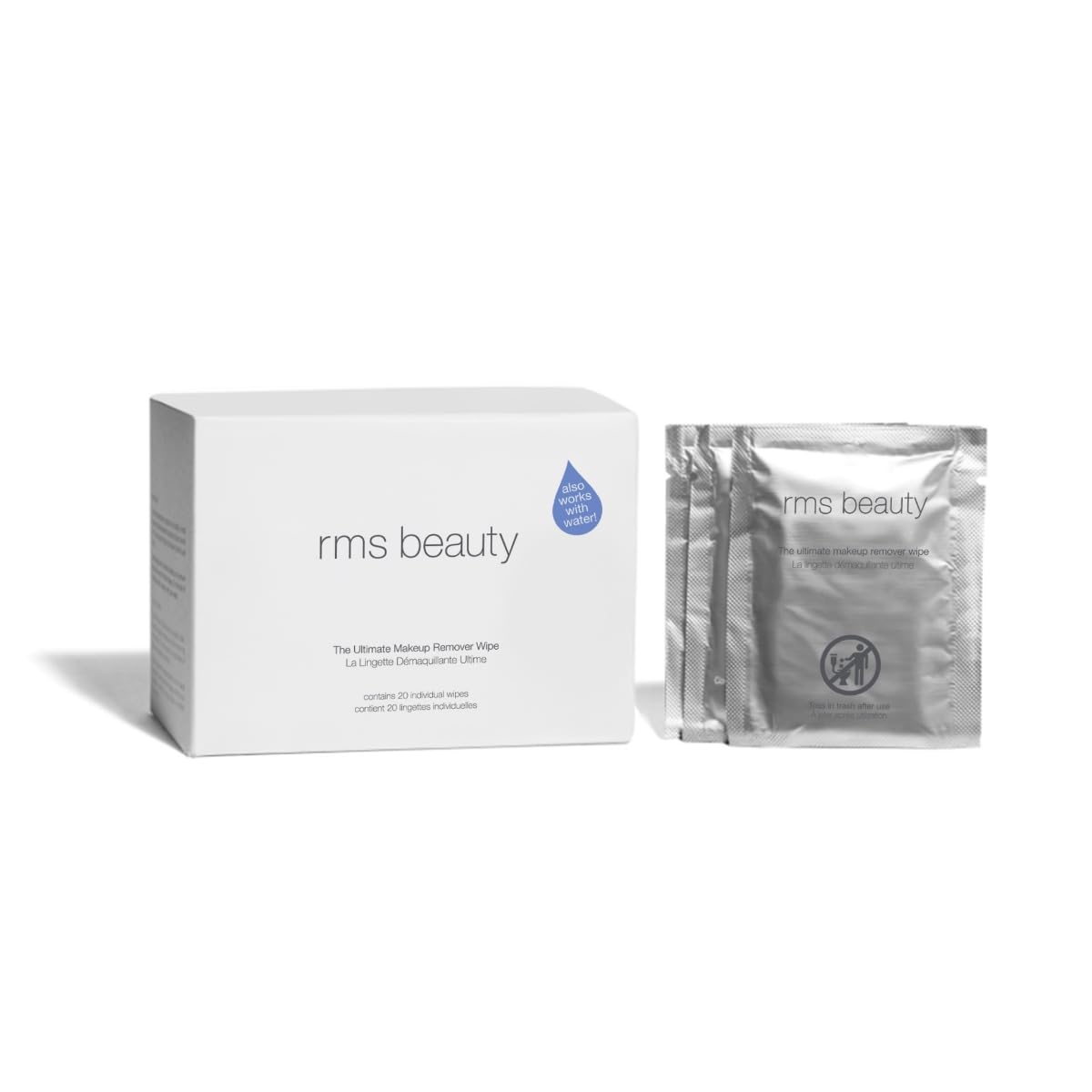 RMS Beauty biodegradable wipes offer an eco-conscious cleansing option.
