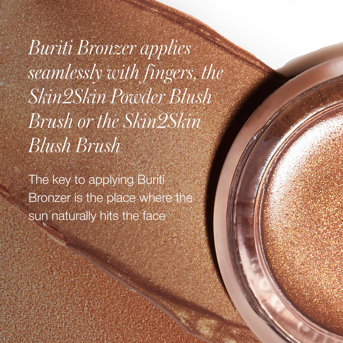 RMS Beauty Buriti bronzer applied to cheek with soft brush for blending
