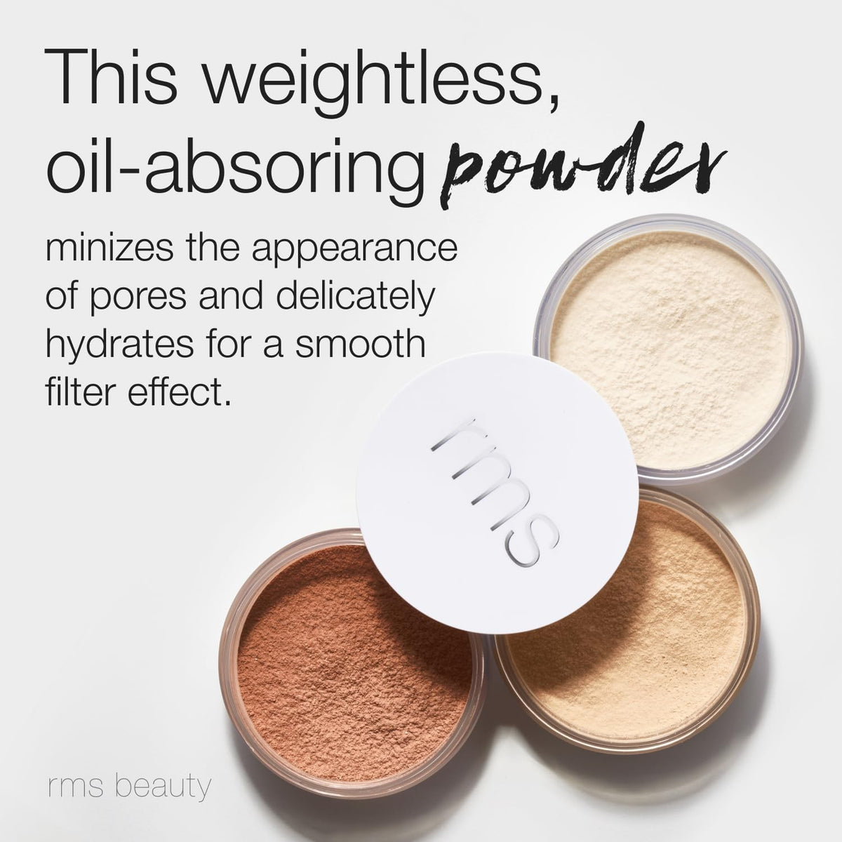 RMS Beauty Hydra Setting Powder puff application demonstrating lightweight comfort.