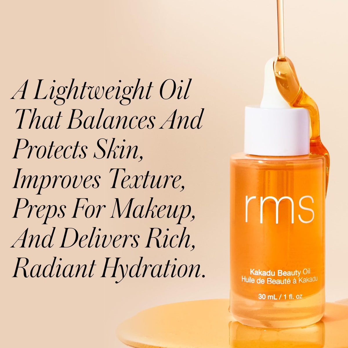 RMS Beauty Kakadu Beauty Oil dropper enables precise application and quick absorption.