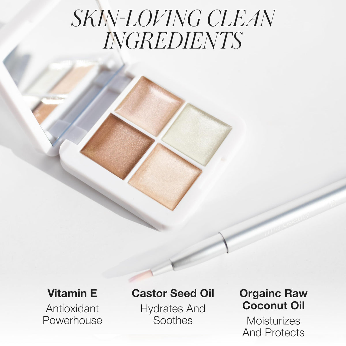 RMS Beauty Lip2Cheek Glow Quad creamy highlighters gliding on skin for glow