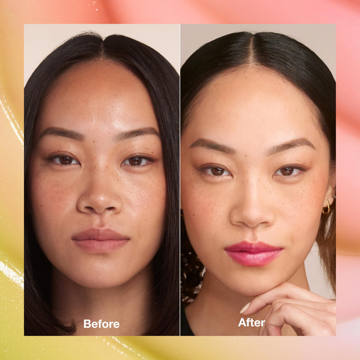RMS Beauty Liplights Chameleon on lips shows a personalized pink shade.