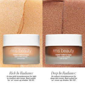 RMS Beauty Master Radiance Base applied on cheeks for subtle highlighter glow