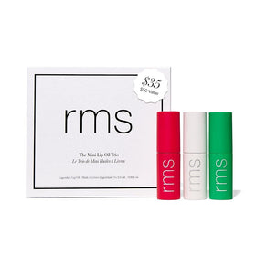 RMS Beauty Mini Lip Oil Trio bottle close-up showing glossy, non-sticky shine