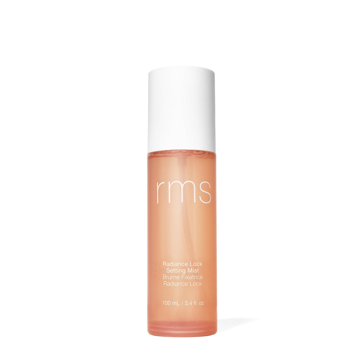 RMS Beauty Radiance Lock bottle shows a hydrating mist for long-lasting makeup