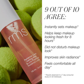 Close-up of RMS Beauty Radiance Lock Setting Mist on skin providing hydration
