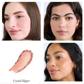 RMS Beauty Redimension Hydra Powder Blush applied on cheek shows buildable color.