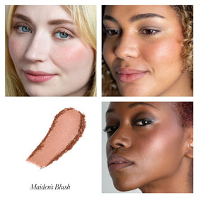 RMS Beauty ReDimension Hydra Powder Blush applied on skin demonstrates hydrating feel.