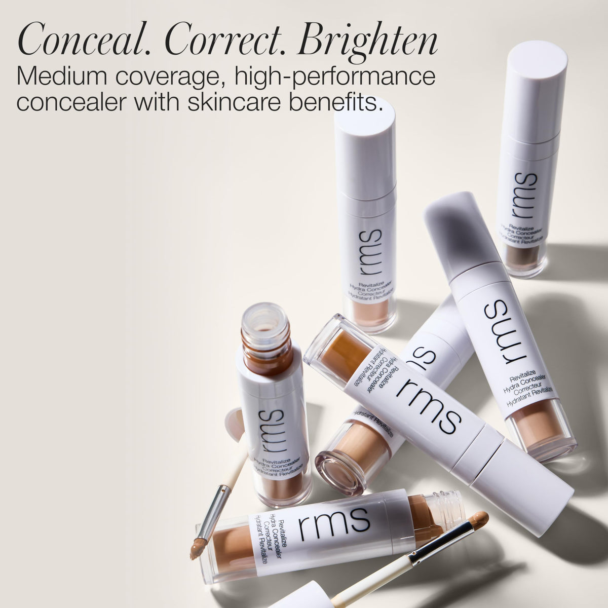 RMS Beauty Revitalize Hydra Concealer built-in brush for precise touch-ups.