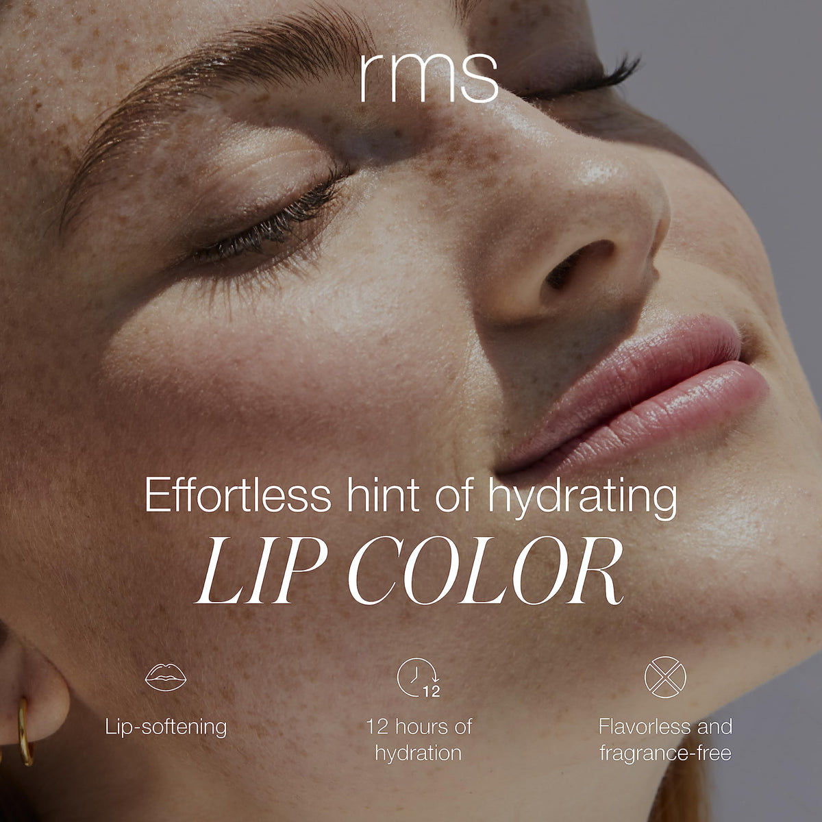 RMS Beauty lip balm swatch showing sheer color and lasting hydration