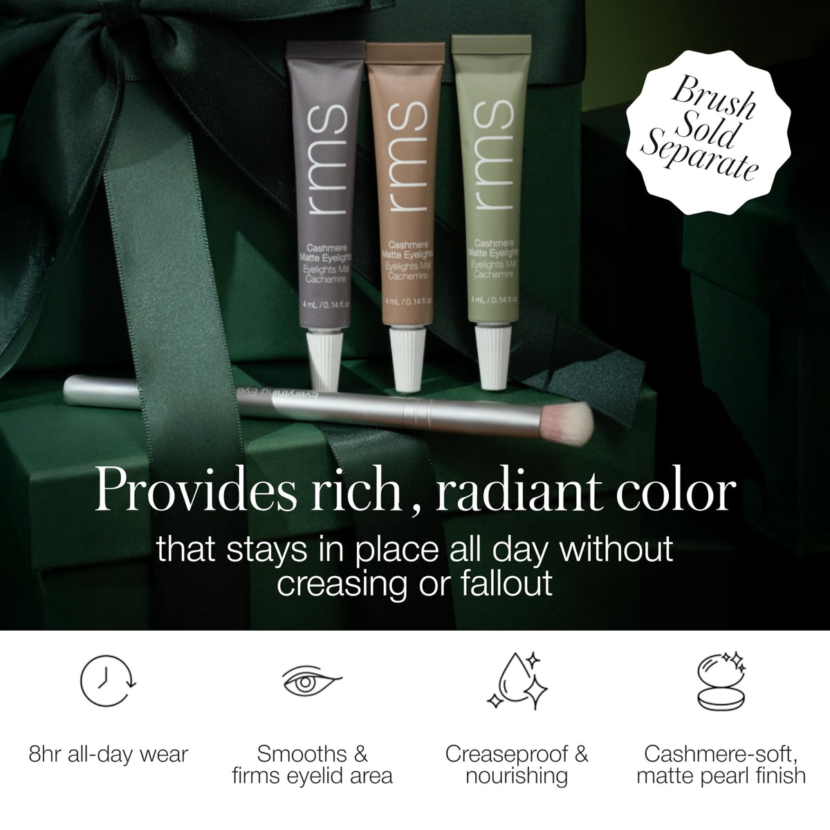 RMS Beauty Eye Love Cashmere Minis enriched with Organic Green Tea nourishes lids.