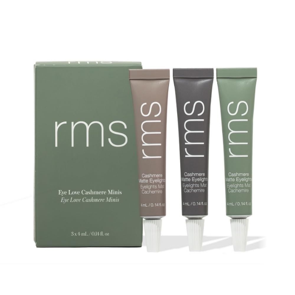 RMS Beauty Eye Love Cashmere Minis swatches warm rose for silky crease-free daytime color.