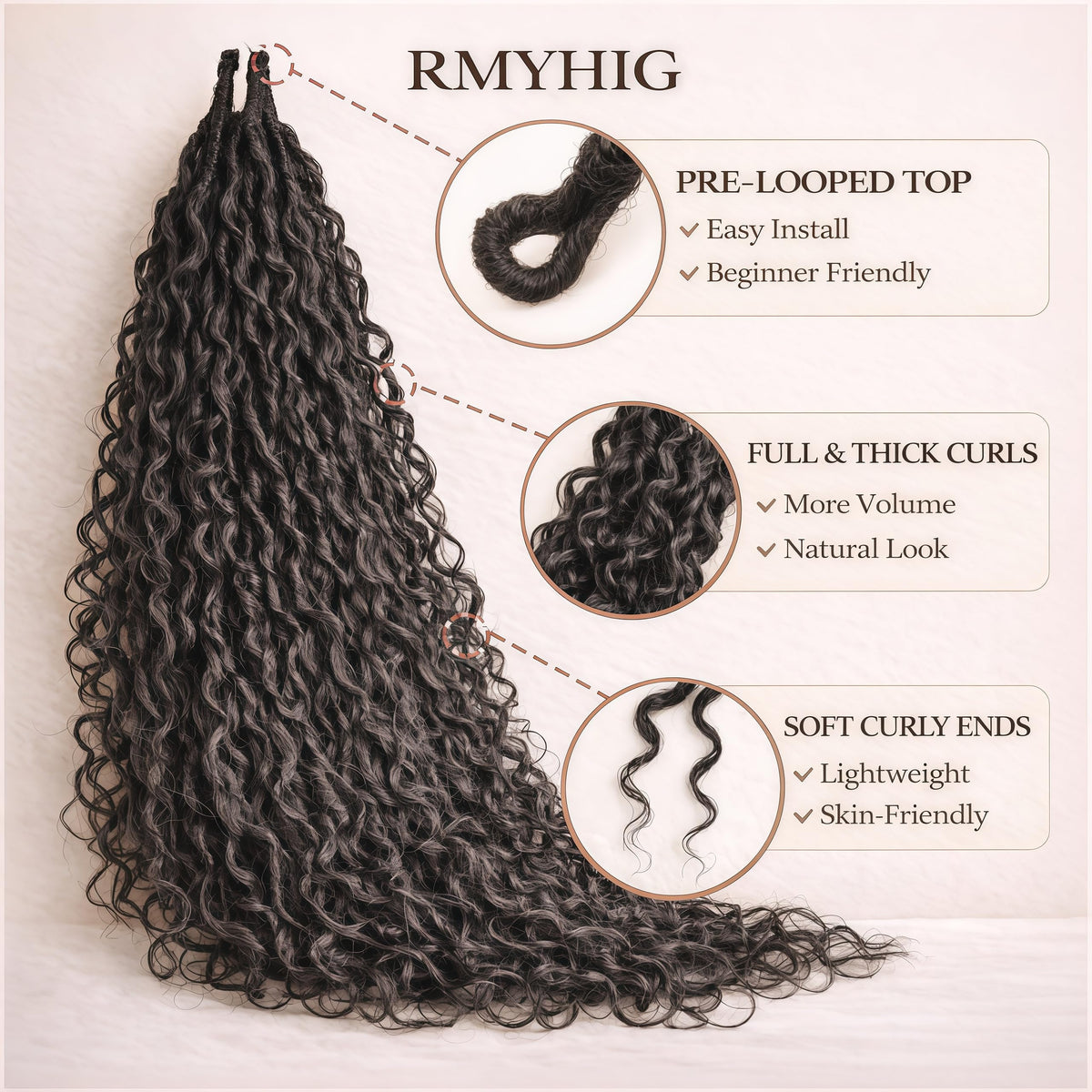 RMYHIG Goddess Locs 18inch natural-looking fiber for lightweight wear.