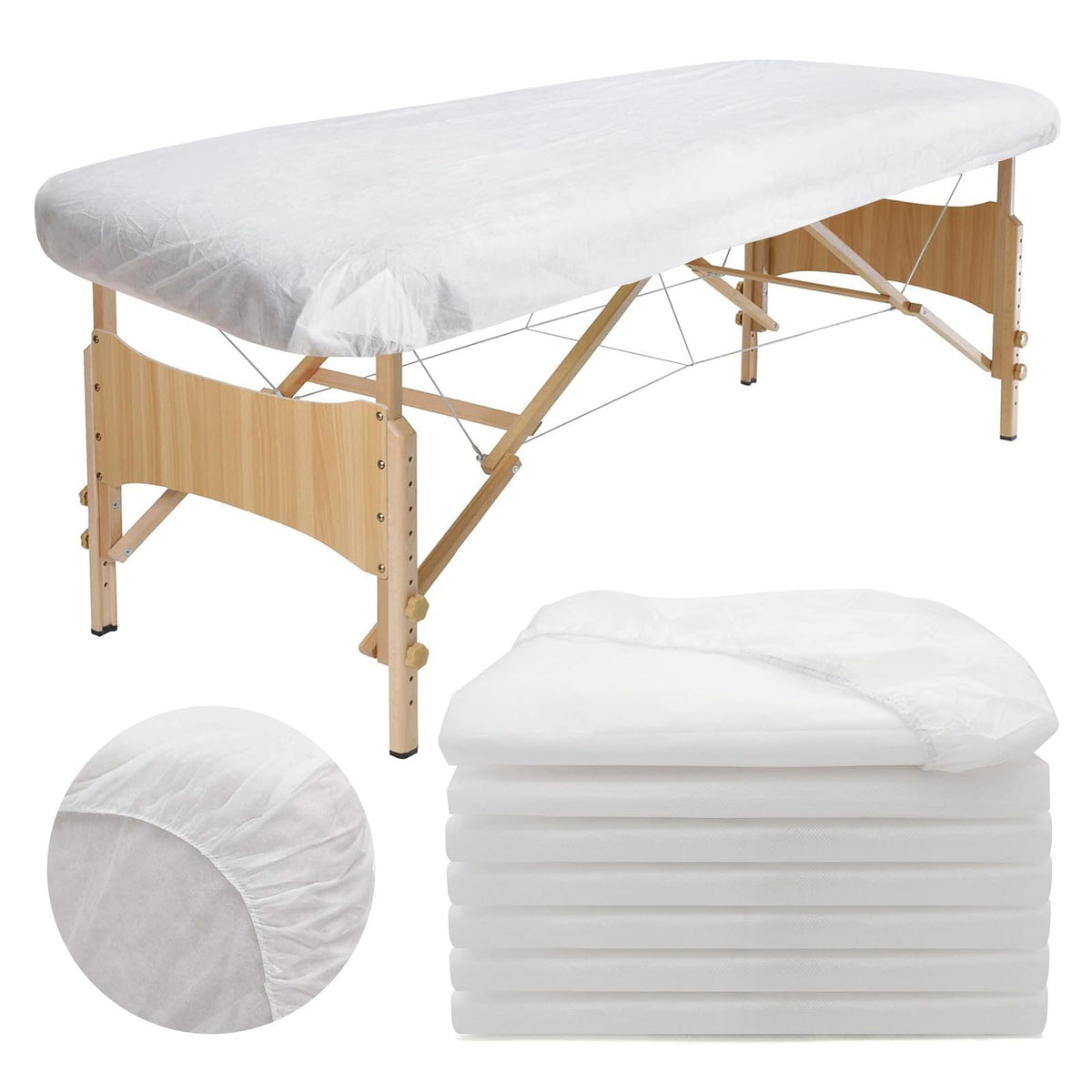 Rngwaper disposable fitted sheets with secure elastic fit for a clean spa session.