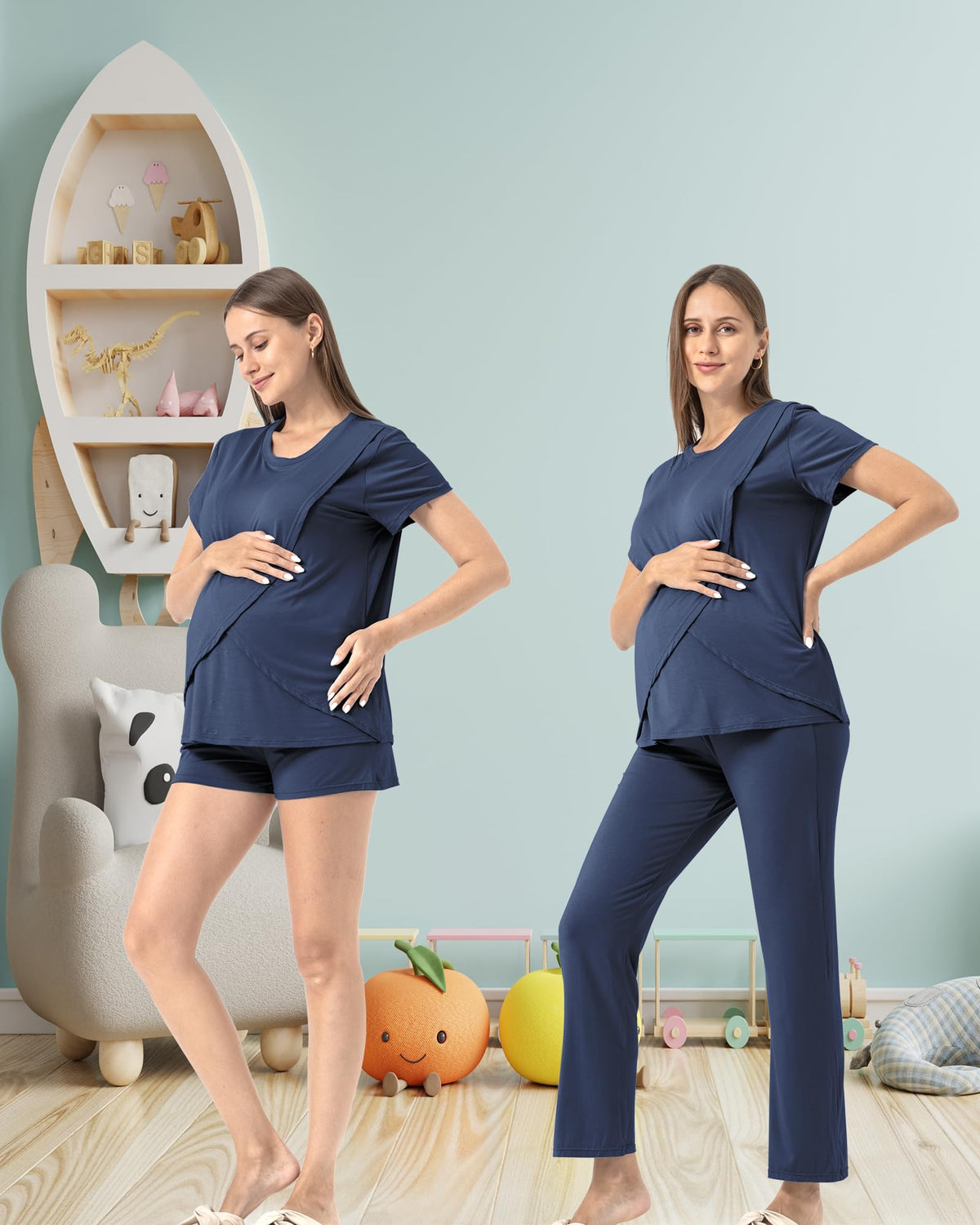Rnxrbb nursing pajama double-layer top detail for quick-night access.