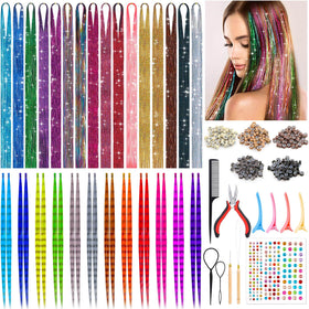Roadplum hair tinsel kit in 16 colors adds sparkle for party looks.