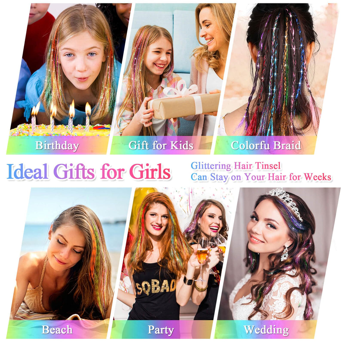 Roadplum 48-inch tinsel strands enable versatile length styling.