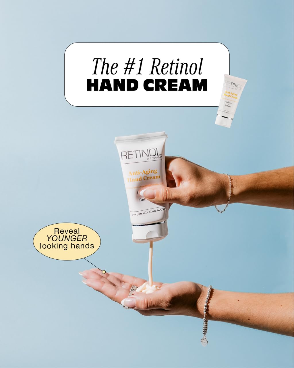 Robanda Retinol Hand Cream texture close-up highlighting creamy, fast-absorbing formula for hands