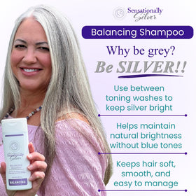 Robin Norwood's Sensationally Silver grey hair closeup shows bright, natural-looking silver.