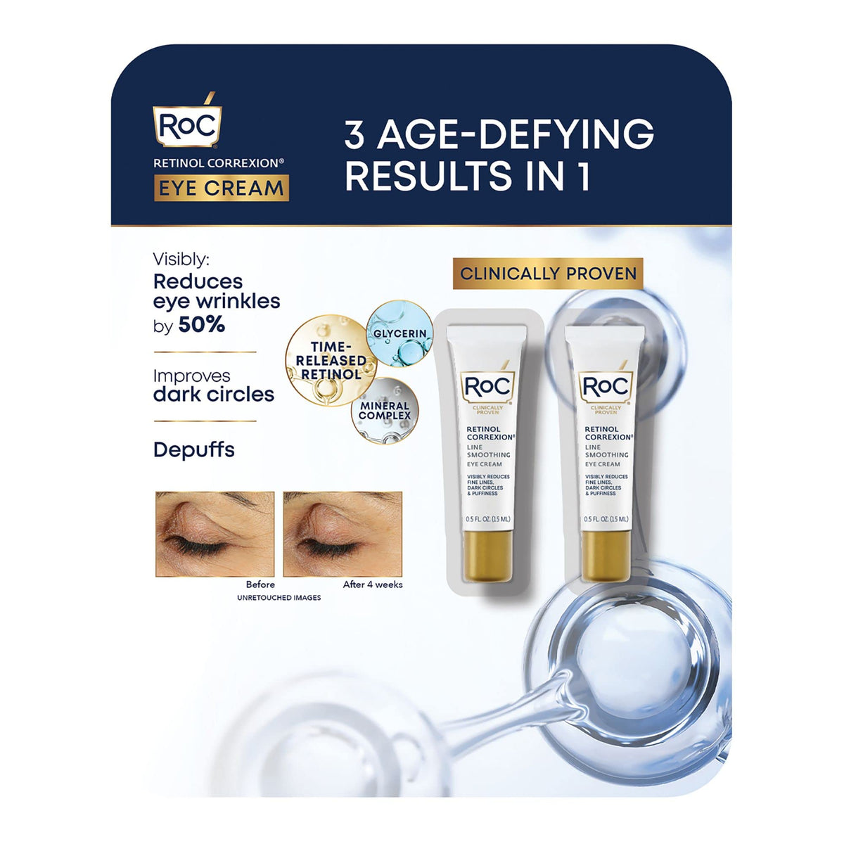 RoC Retinol Correxion Eye Cream two-tube twin-pack for daily eye care and gentle smoothing