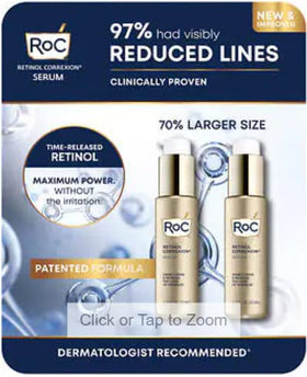 RoC Retinol Correxion Serum bottle close-up for nightly skincare benefits.