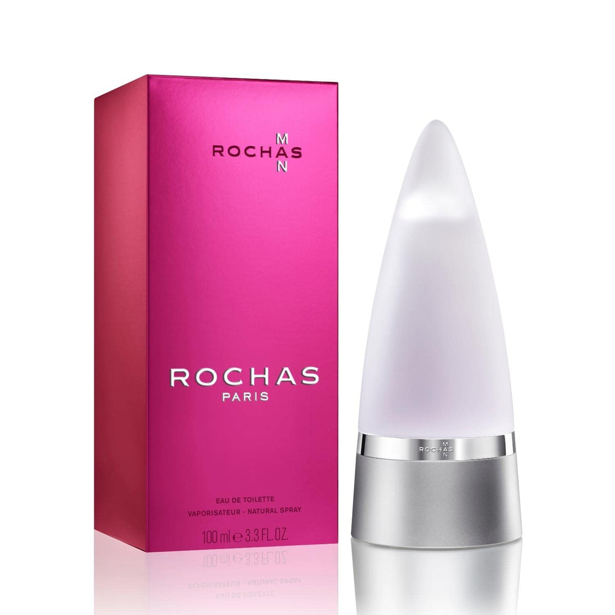 Rochas Man bottle front view highlighting the elegant woody gourmand presence