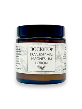 Rock the Top magnesium lotion bottle close-up showing hydration and minerals