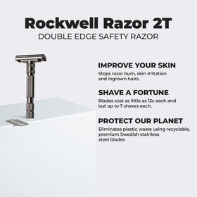 Rockwell T2 symmetric blade alignment for a closer, balanced shave.