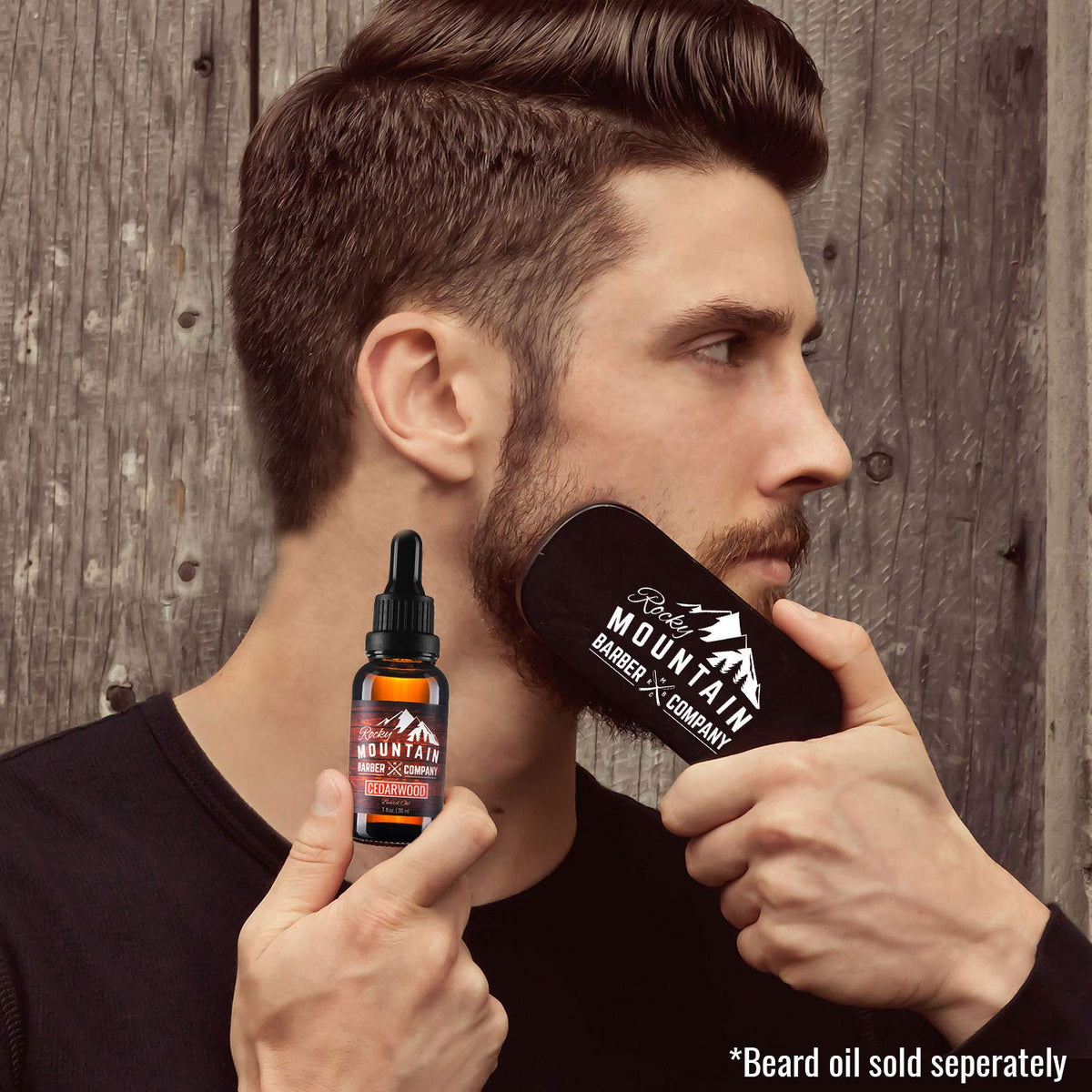 Rocky Mountain Barber Co beard brush untangles and shapes facial hair