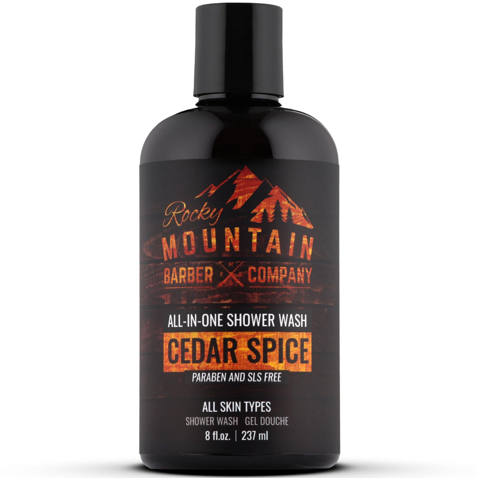 Rocky Mountain Barber Co Cedar Spice all-in-one bottle for streamlined grooming routine