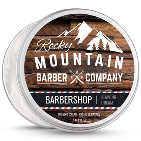 Rocky Mountain Barber Co shaving cream barbershop scent tin for a classic shave