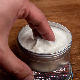 Small-batch Rocky Mountain Barber Co shaving cream with fresher ingredients