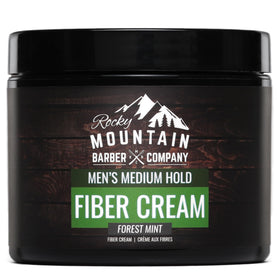 Rocky Mountain Barber Company Men's Fiber Cream bottle showing medium hold.