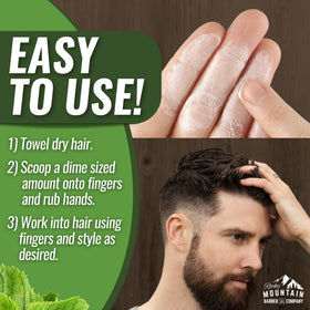 Cream texture in hand for easy application with Rocky Mountain Barber Company.