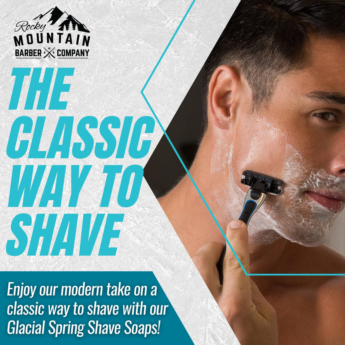 Rocky Mountain Barber glacial spring scent lather setup for refreshing morning shaves