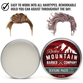 Rocky Mountain Barber Company paste texture close-up demonstrates workable hold.