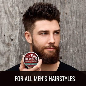 Rocky Mountain Barber Company paste hold close-up shows natural matte finish.