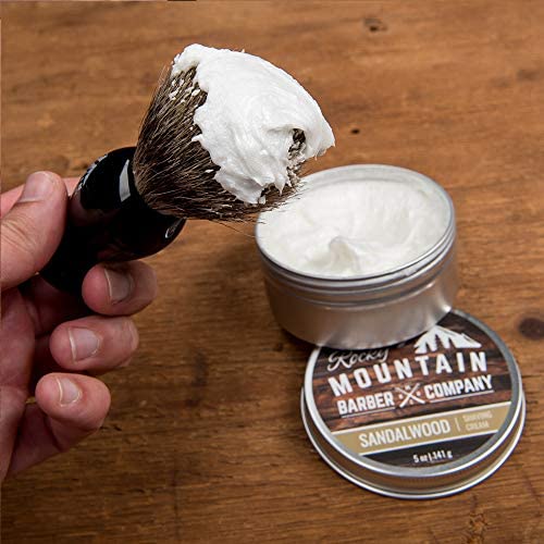 Rocky Mountain Barber brush handle close-up with heavy-duty resin design for daily use.