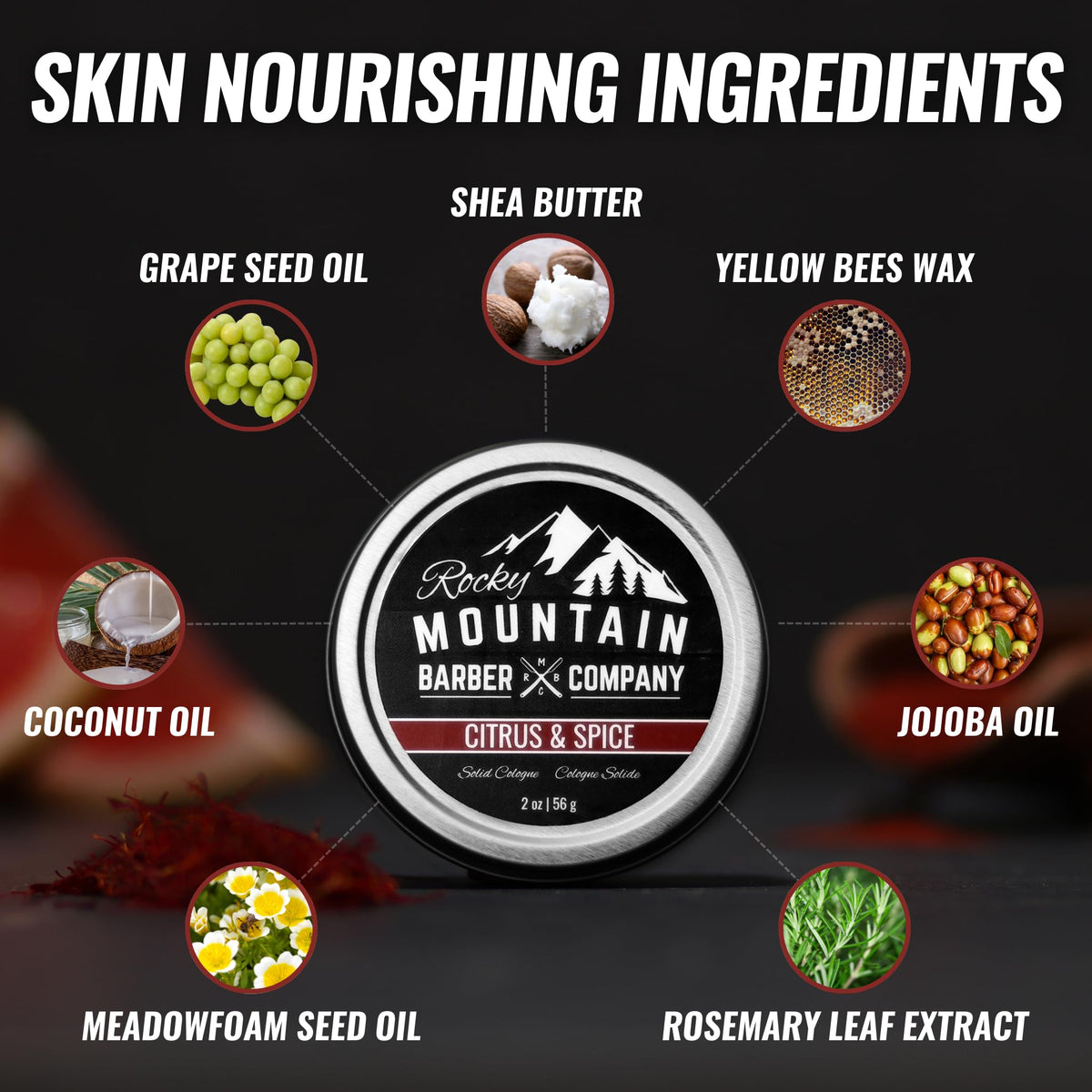 Rocky Mountain Barber solid cologne with shea butter hydration