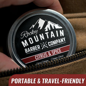 Travel-friendly Rocky Mountain Barber solid cologne compact tin