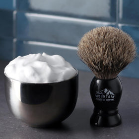 Rocky Mountain Barber brush wide bristle head for easier lather application.