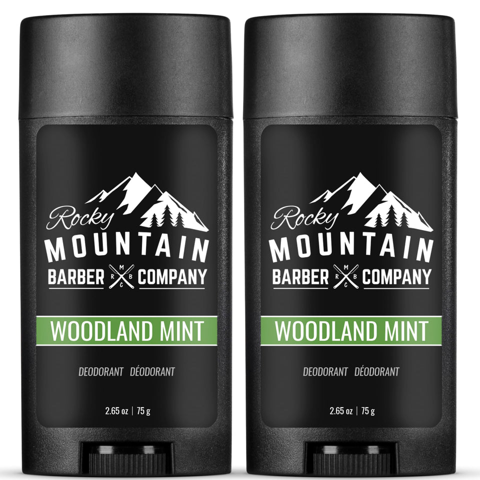 Rocky Mountain Barber Woodland Mint deodorant front view for all-day freshness.