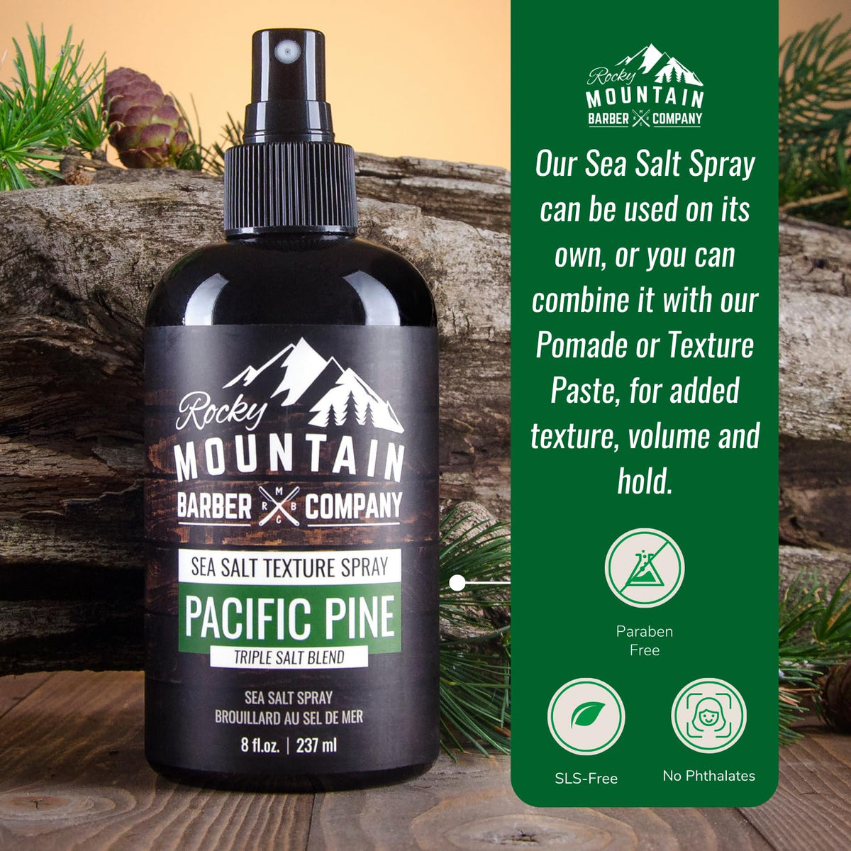 Styled hair showing natural texture with Rocky Mountain Sea Salt Spray.