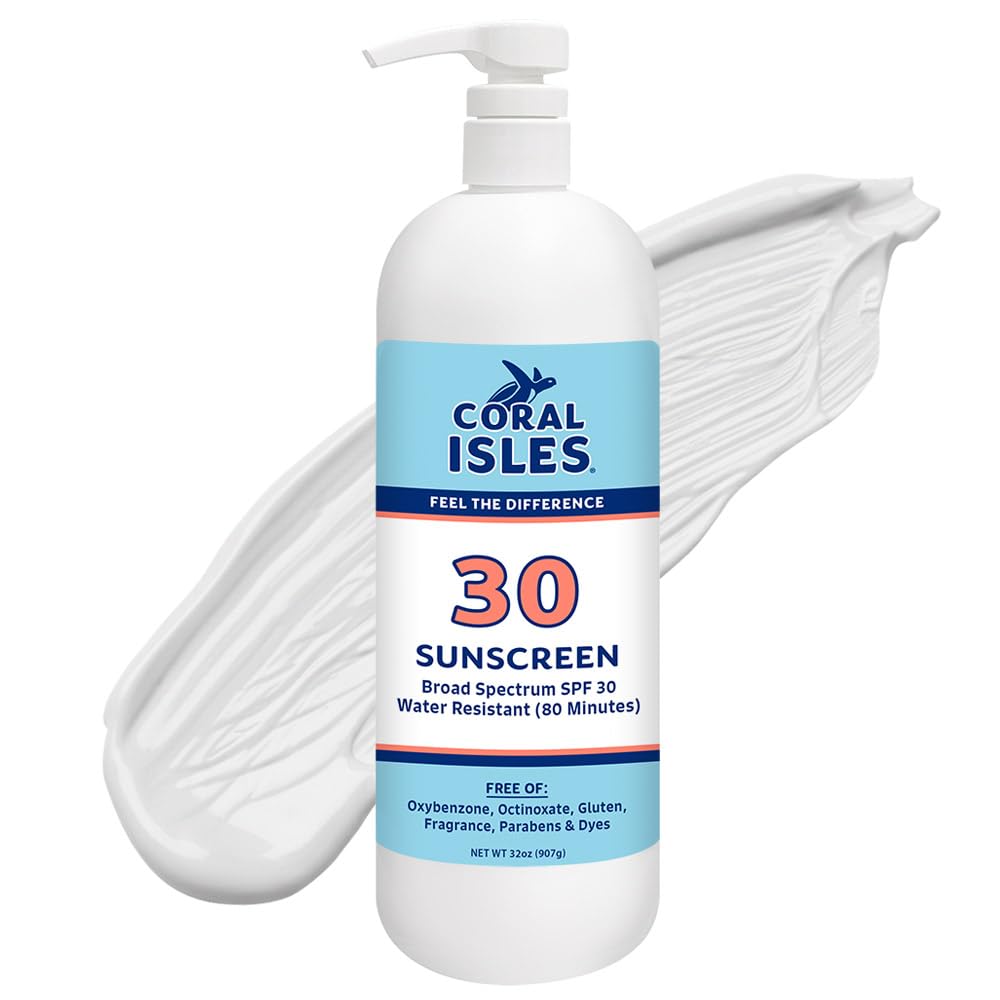 Rocky Mountain Sunscreen Coral Isles bottle with pump for easy, mess-free application