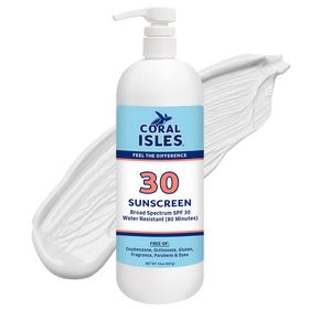 Rocky Mountain Sunscreen Coral Isles bottle with pump for easy, mess-free application