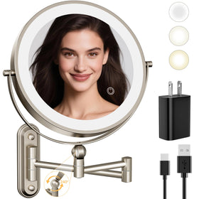Rocollos 9-inch wall-mounted mirror with LED lighting for precise makeup application.