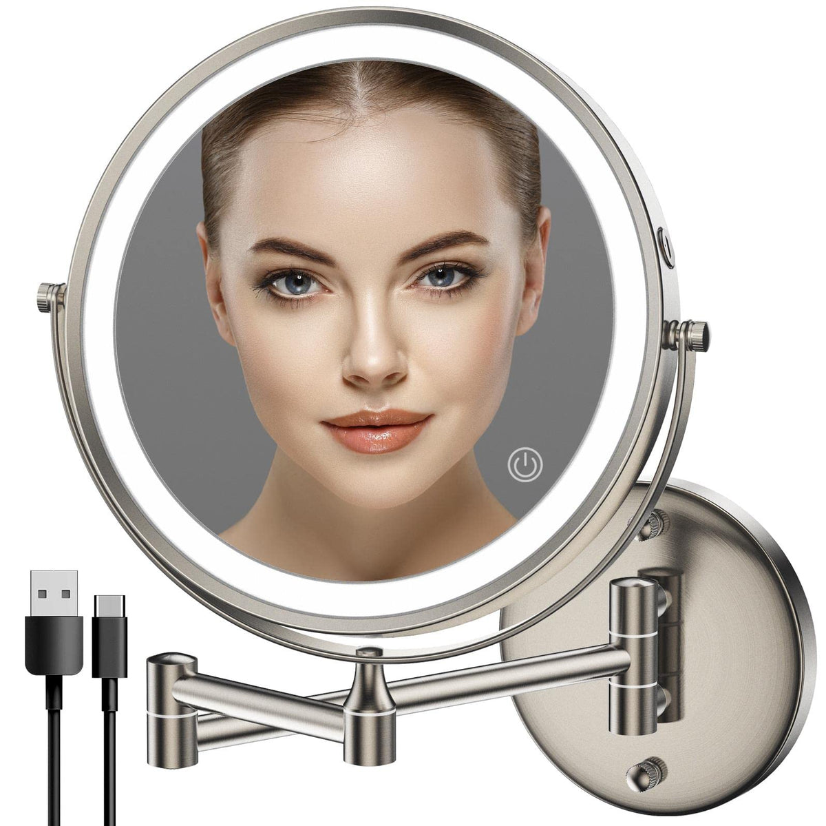 Rocollos rechargeable wall mirror 8-inch front view for everyday makeup