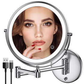 Rocollos rechargeable wall-mounted makeup mirror, 8-inch front view for everyday makeup tasks.