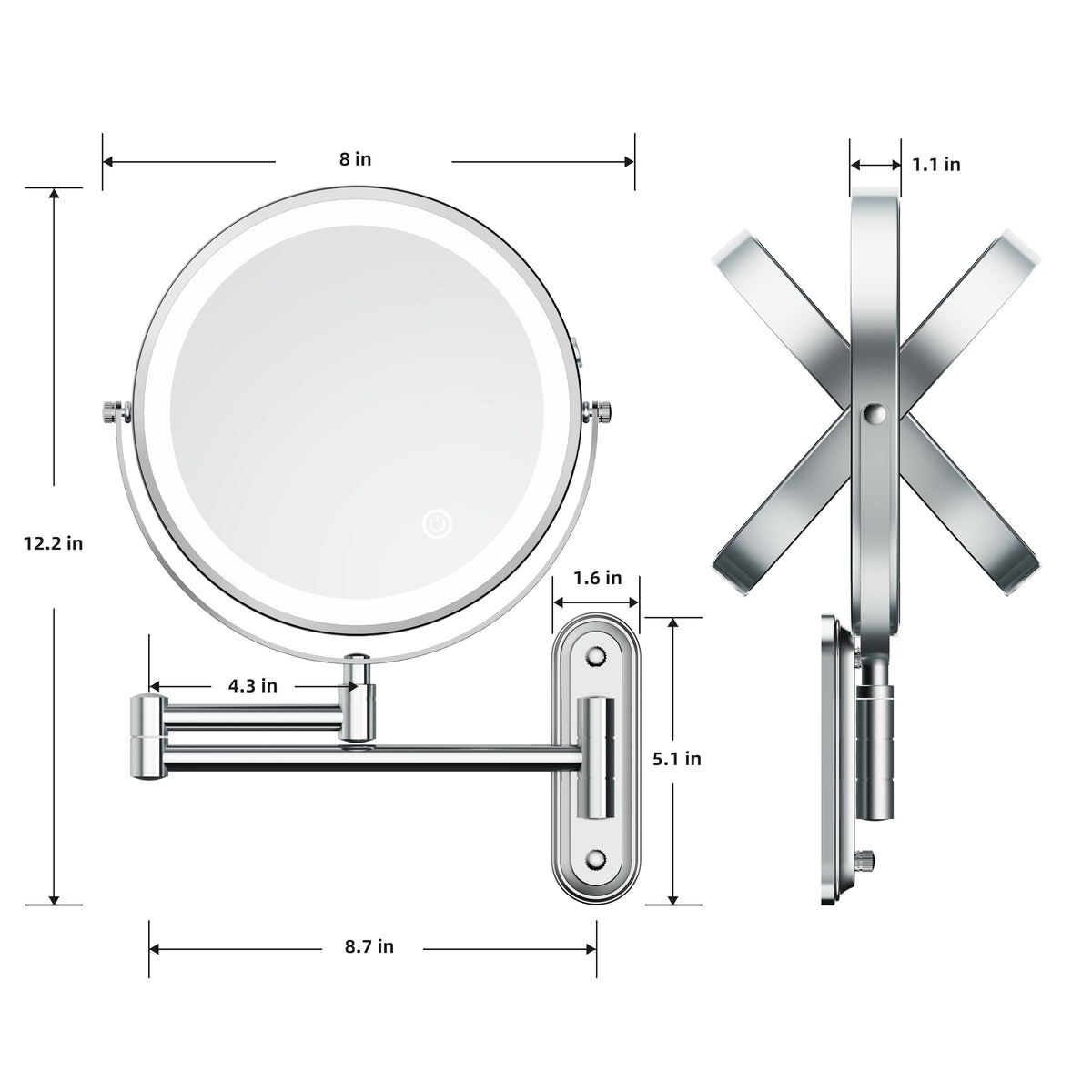 Rocollos mirror with 360-degree extendable arm adjustable angle
