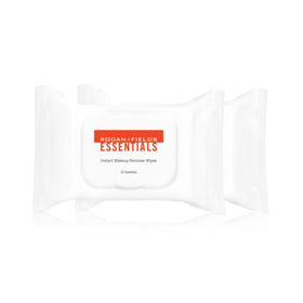 Rodan + Fields Essentials makeup remover wipes bottle close-up for easy no-rinse cleansing.